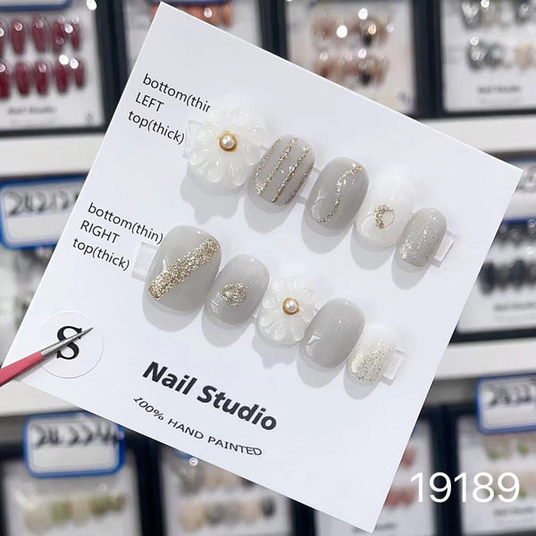 19189#Purple Flower Short Nail