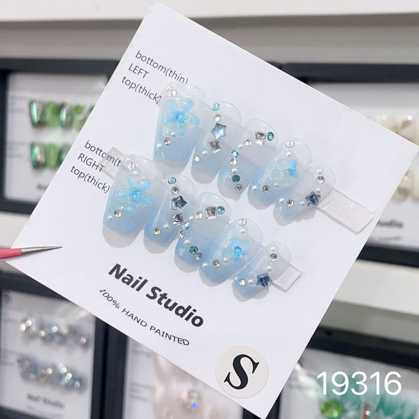 19316#Gradient Blue Ice Flower Short T